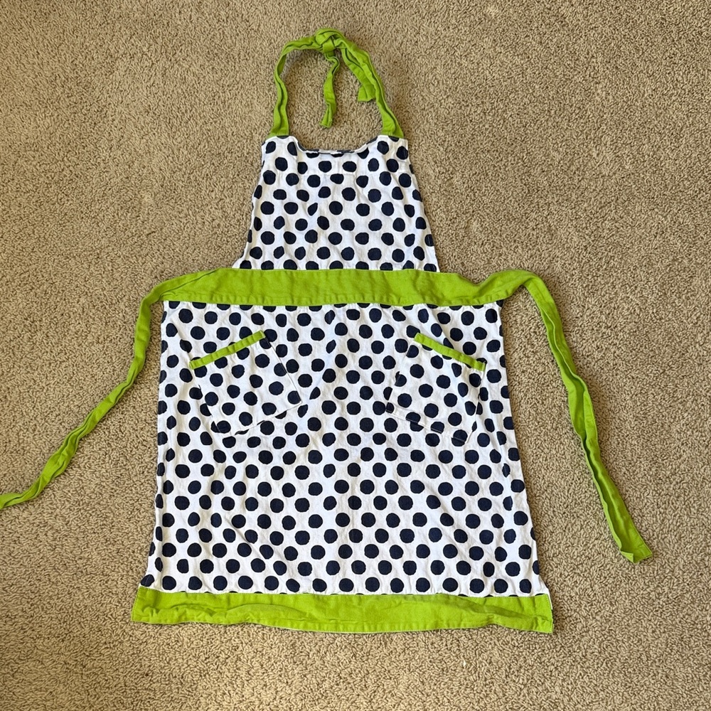 Fun Polka Dot Apron with Green Accents - One Size